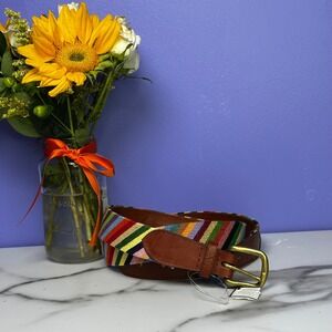 ❌SOLD❌Smathers & Branson‎ Needlepoint Belt Mens Size 42 Colorful Striped Leather